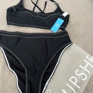 Cupshe Black Bikini Set with White Trim